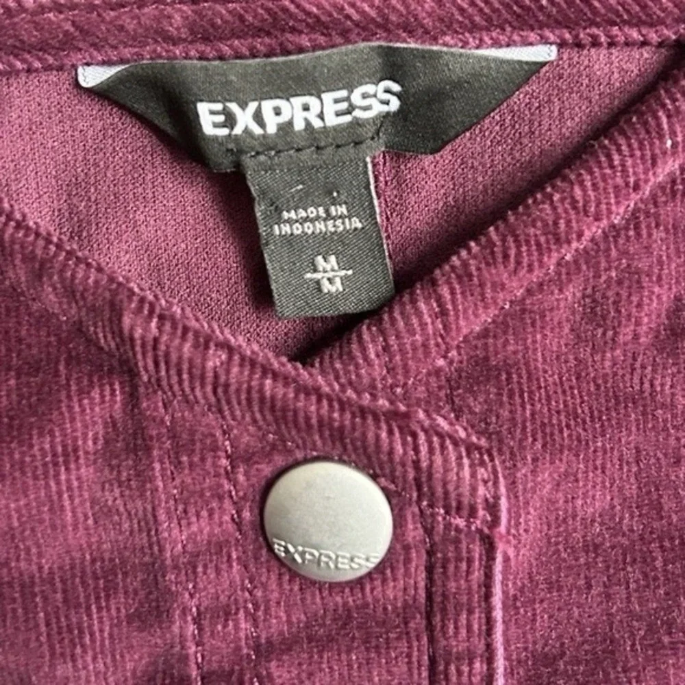 EXPRESS Women Medium Corduroy Button Front Pinafore Burgundy Dress ‎ Retro 70s - Picture 4 of 7
